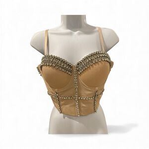 Kiwi- rhinestone Embellished Tan  Bustier